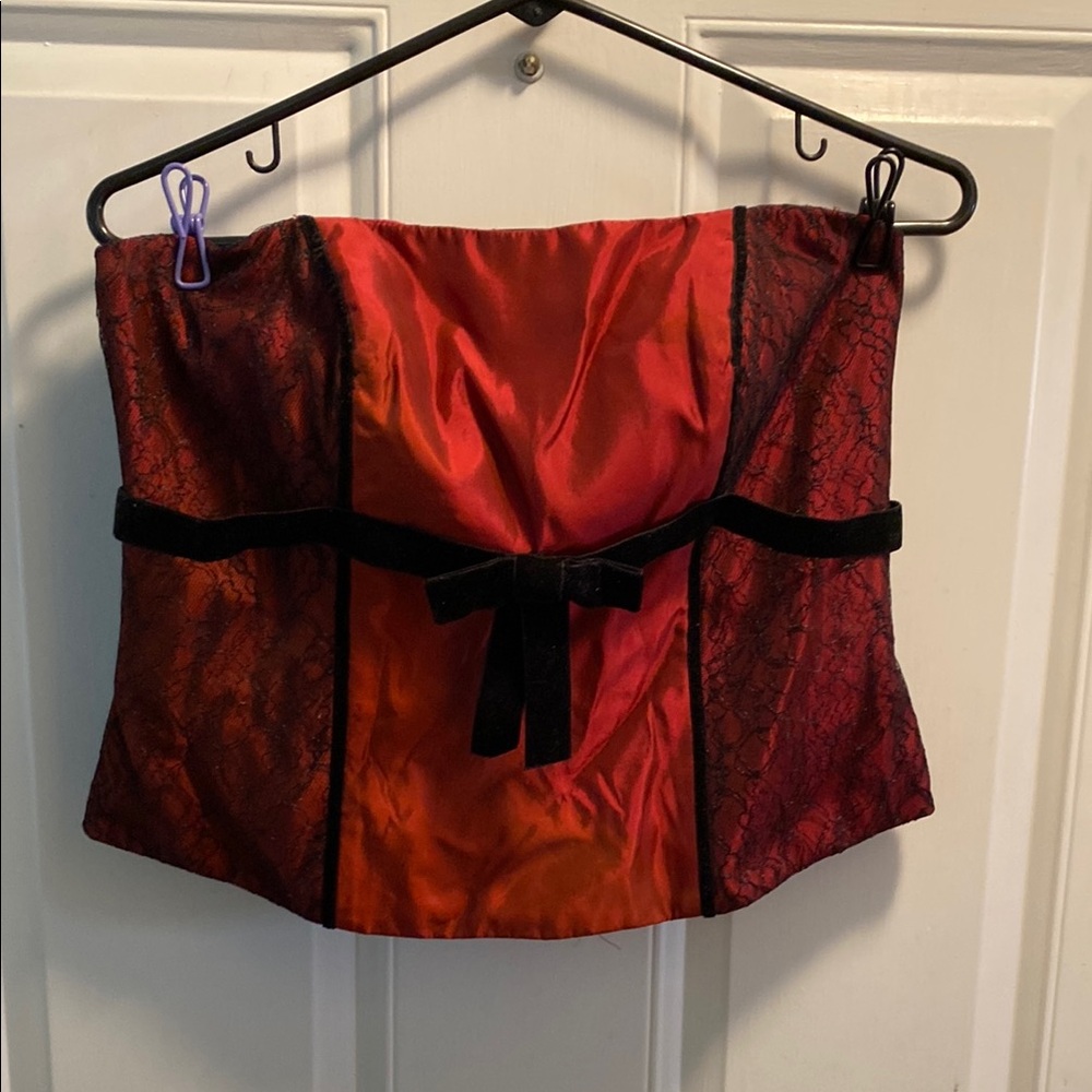 Elegant Red and Black Lace Corset and skirt set from David’s Bridal